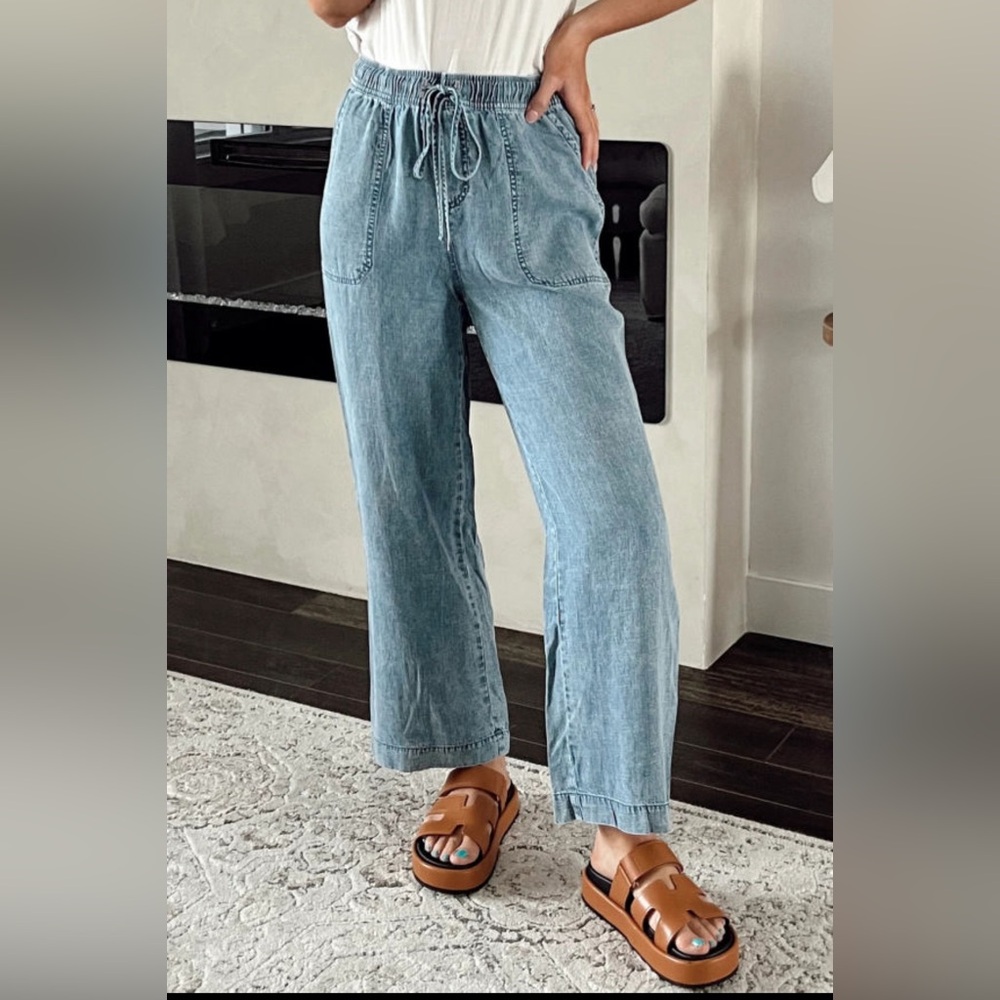 Jayne- drawstring waist loose straight denim pants